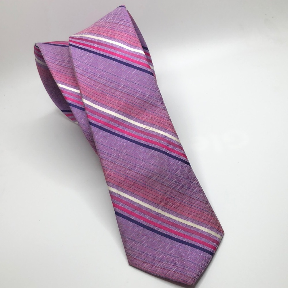 Zenio Skinny Tie Microfiber Stripes Bar Code Pattern Purple Base